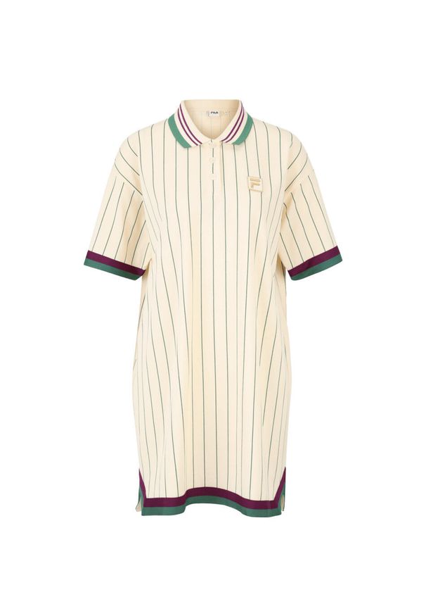 Sukienka polo w paski dla kobiet Fila Lavinia. Typ kołnierza: polo. Kolor: beżowy. Wzór: paski. Typ sukienki: sportowe. Styl: sportowy, elegancki