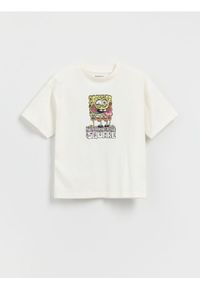 Reserved - T-shirt SpongeBob - złamana biel. Materiał: dzianina, bawełna #1