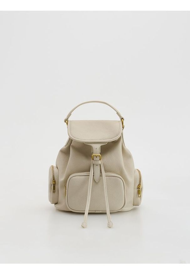 Reserved - Plecak z kieszeniami - złamana biel. Materiał: skórzane