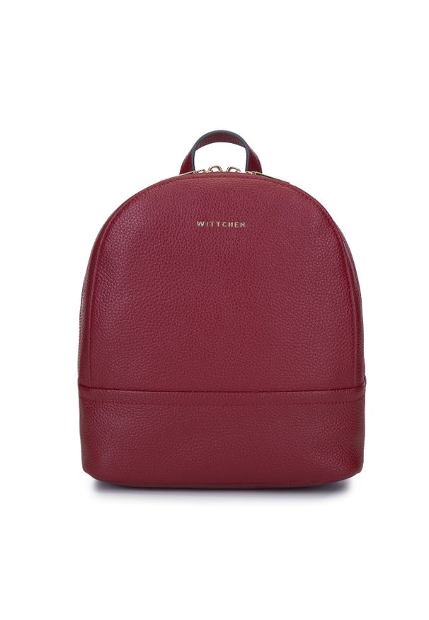 Wittchen - Damski plecak ze skóry minimalistyczny mały. Kolor: czerwony. Materiał: skóra. Wzór: haft, paski. Styl: casual, elegancki