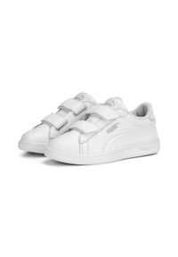 Puma - Dziecięce skórzane sneakersy Smash 3.0 V PUMA White Cool Light Gray. Kolor: biały, wielokolorowy, szary. Materiał: skóra