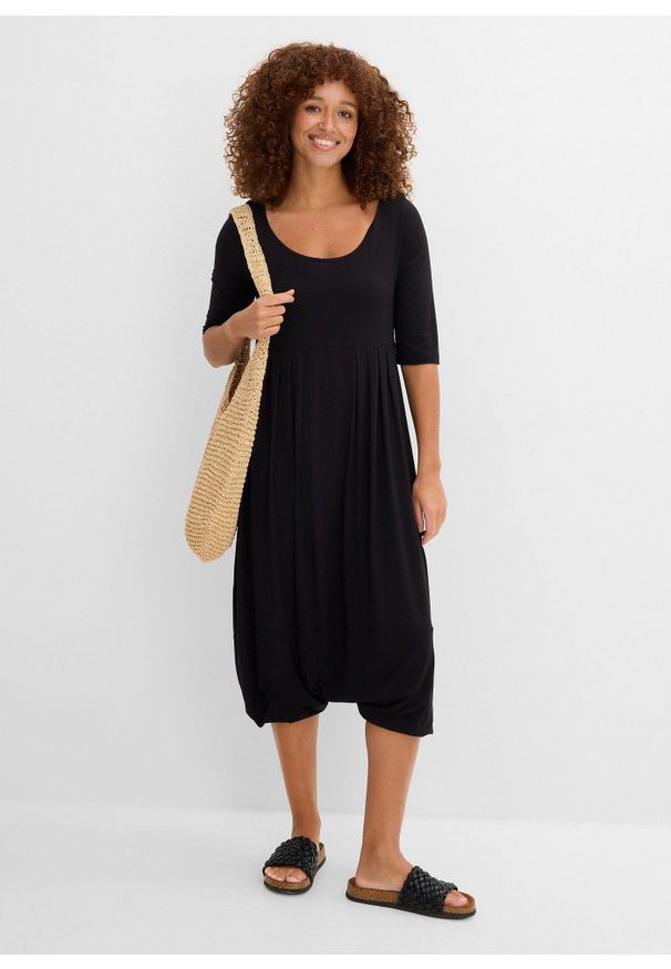 bonprix - Kombinezon z dżerseju z lejącej mieszanki wiskozy. Kolor: czarny. Materiał: jersey, wiskoza