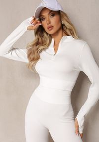 Renee - Biała Elastyczna Bluzka na Suwak z Wycięciem przy Ściągaczu Denalla. Okazja: na co dzień. Kolor: biały. Styl: casual