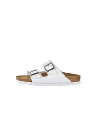 Klapki damskie Birkenstock Arizona Bf. Kolor: brązowy, biały, wielokolorowy. Materiał: syntetyk, materiał. Szerokość cholewki: normalna. Sport: turystyka piesza, pływanie, fitness