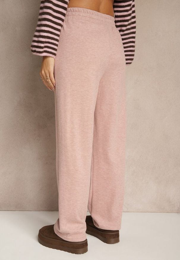 Renee - Różowe Spodnie High Waist z Gumką i Troczkami w Pasie Rallena. Okazja: na co dzień. Stan: podwyższony. Kolor: różowy. Styl: casual