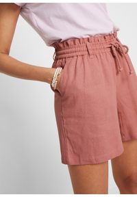 bonprix - Szorty paperbag z lnem. Kolor: różowy. Materiał: len. Długość: krótkie. Sezon: lato #2