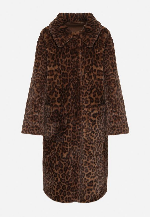 Born2be - Brązowy Jednorzędowy Płaszcz Futerko w Panterkę Otivana. Okazja: na co dzień, na spotkanie biznesowe, do pracy, na randkę. Kolor: brązowy. Materiał: futro. Wzór: motyw zwierzęcy. Sezon: jesień, zima. Styl: klasyczny, casual, biznesowy, elegancki