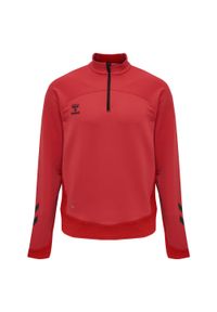 Dziecięca bluza dresowa z półzamkiem Hummel Lead. Kolor: czerwony, różowy, wielokolorowy. Materiał: dresówka. Wzór: jodełka, nadruk
