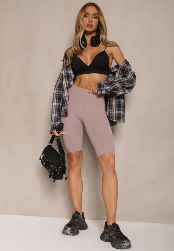 Renee - Beżowe Szorty Kolarki High Waist Liranesse. Okazja: na co dzień. Stan: podwyższony. Kolor: beżowy. Styl: elegancki, casual