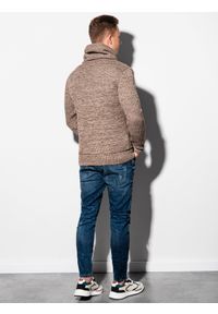 Ombre Clothing - Sweter męski E152 - beżowy - XXL. Typ kołnierza: kołnierzyk stójkowy. Kolor: beżowy. Materiał: akryl. Wzór: ze splotem #2