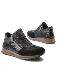 Czarne Sneakersy Rieker Stylowe Ocieplane Obuwie Damskie. Okazja: na co dzień. Zapięcie: zamek. Kolor: czarny. Materiał: syntetyk, lakier, materiał #8