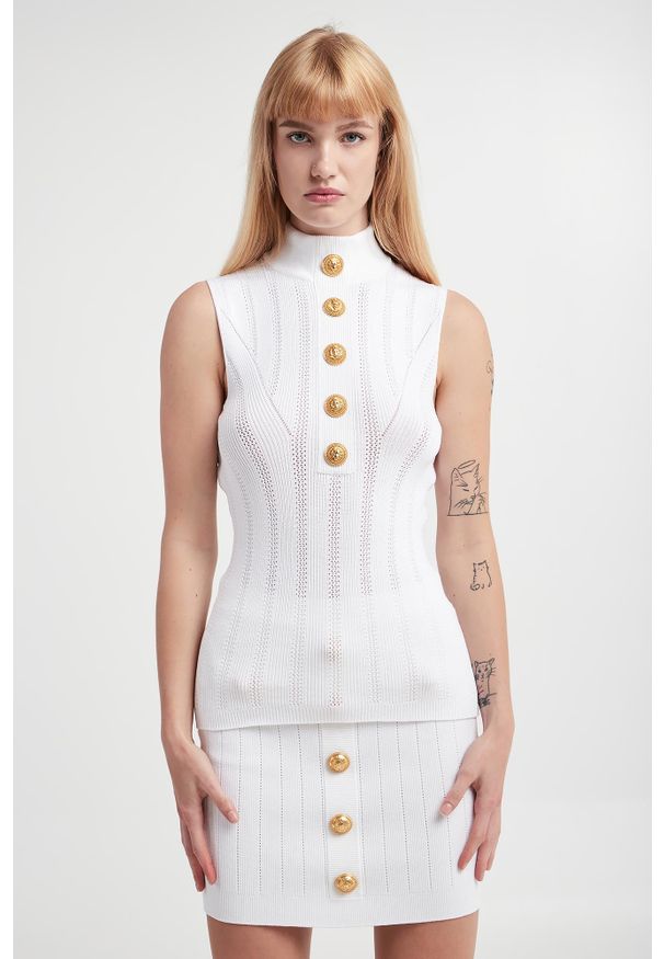 Balmain - Top damski dzianinowy BALMAIN. Materiał: dzianina