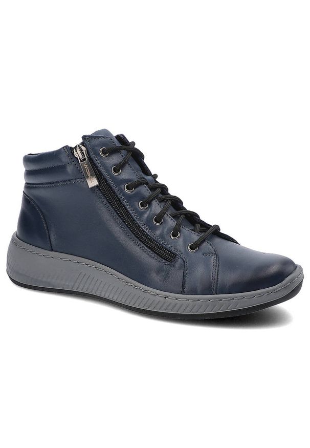 Wasak - Botki WASAK 0595 Granat. Okazja: na co dzień. Zapięcie: zamek. Materiał: jeans, skóra, materiał. Szerokość cholewki: normalna. Obcas: na platformie. Styl: elegancki, casual