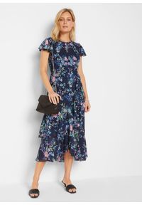 bonprix - Sukienka szyfonowa z falbanami. Kolor: niebieski. Materiał: szyfon. Sezon: lato #1