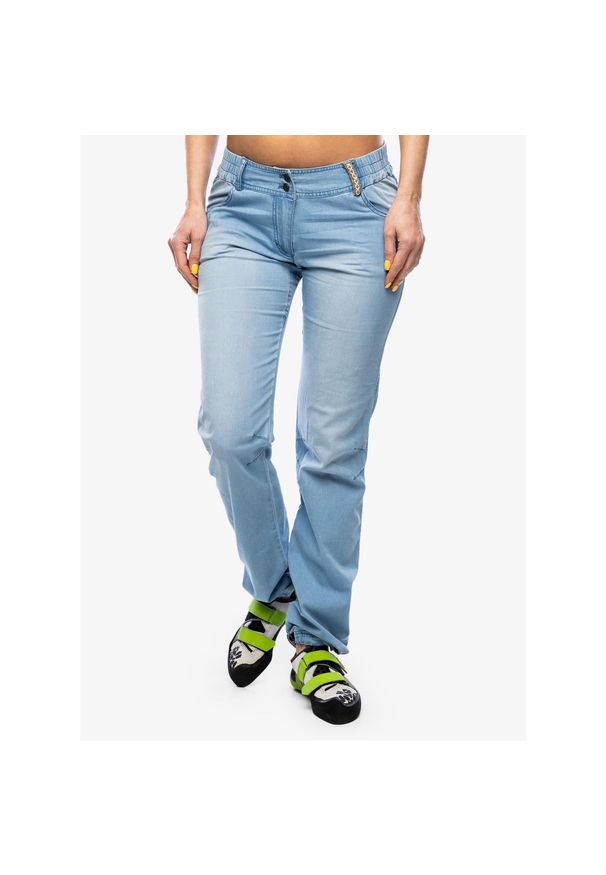 OCUN - Spodnie wspinaczkowe damskie Ocun Inga Jeans. Kolor: niebieski. Materiał: jeans, materiał. Sport: wspinaczka