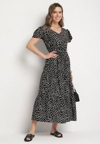 Born2be - Czarna Sukienka z Bawełną i Geometrycznym Wzorem Lunavella. Okazja: na co dzień, na spacer. Kolor: czarny. Materiał: bawełna. Wzór: geometria. Sezon: lato. Typ sukienki: proste. Styl: casual, elegancki #3