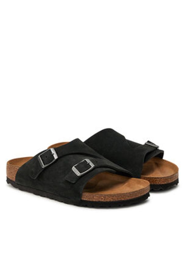 Birkenstock Klapki Zürich 1025060 Czarny. Kolor: czarny. Materiał: skóra