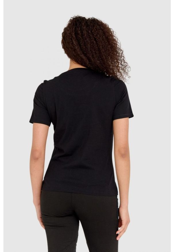 Aeronautica Militare - AERONAUTICA MILITARE Czarny bawełniany t-shirt damski z orłem wykonanym z dżetów, Rozmiar S. Kolor: czarny. Materiał: bawełna