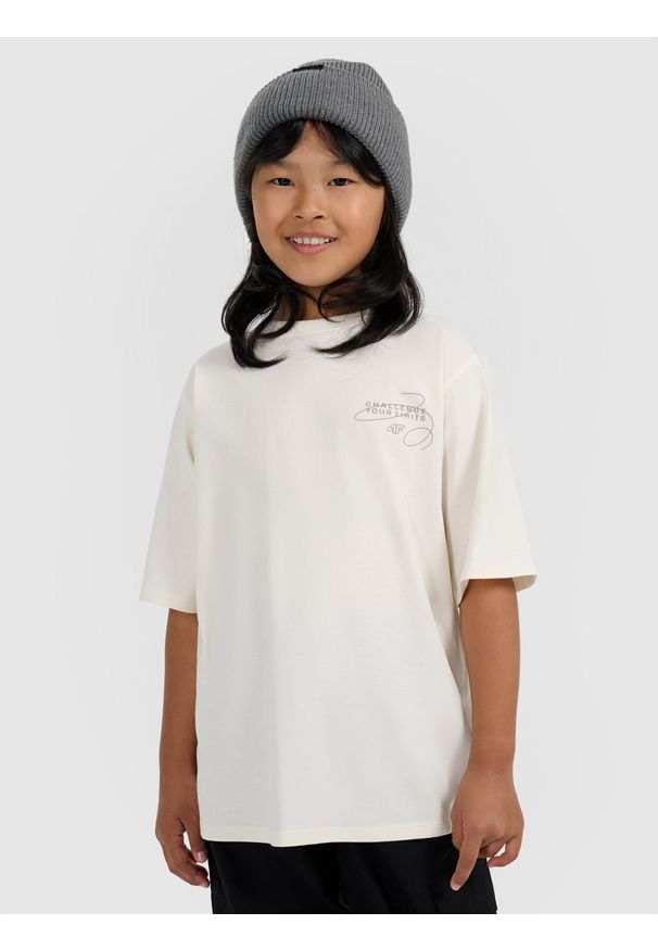 4f - 4F T-shirt oversize z nadrukiem dziewczęcy - biały 158 (12-13 lat). Kolor: biały. Materiał: skóra. Wzór: nadruk. Sezon: lato