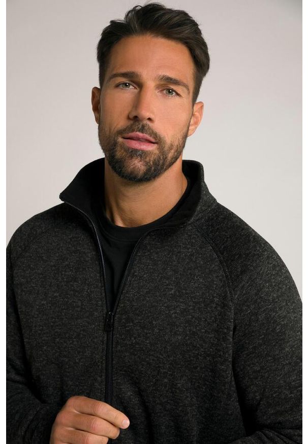 JAY-PI - Męska Bluza rozpinana z dzianiny i polaru. Kolekcja: plus size. Kolor: czarny. Materiał: poliester, materiał. Sport: turystyka piesza