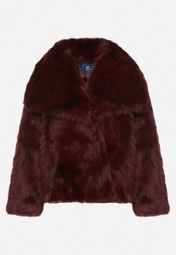 Born2be - Bordowa Kurtka Futro z Wsuwanymi Kieszeniami Liriena. Okazja: na co dzień, na spacer. Kolor: czerwony. Materiał: futro. Styl: casual, klasyczny, elegancki