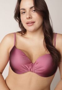 Born2be - Fioletowe Bikini Biustonosz i Figi z Ozdobnym Marszczeniem i Aplikacją Periete. Kolor: fioletowy. Wzór: aplikacja #4