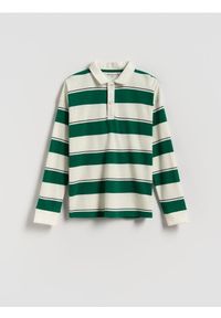 Reserved - Bawełniany longsleeve polo - złamana biel. Typ kołnierza: polo. Materiał: bawełna. Długość rękawa: długi rękaw