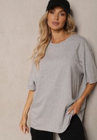 Renee - Szary Bawełniany T-shirt Oversize Thenika. Kolor: szary. Materiał: bawełna #5