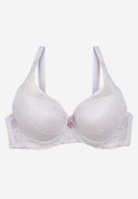 Renee - Biały Usztywniany Biustonosz Full Cup z Subtelną Koronką Serumka. Kolor: biały. Materiał: koronka. Wzór: koronka