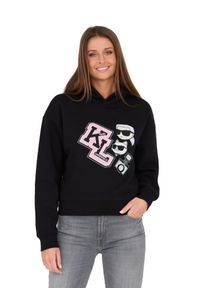 Karl Lagerfeld - KARL LAGERFELD Czarna damska bluza Ikonik, Rozmiar XS. Typ kołnierza: kaptur. Kolor: czarny