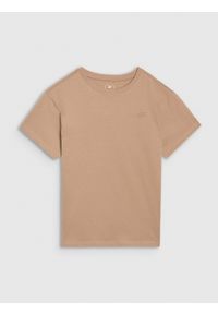 4f - 4F T-shirt oversize gładki dziewczęcy - beżowy 158 (12-13 lat). Okazja: na co dzień. Kolor: beżowy. Materiał: dzianina, bawełna, jersey. Wzór: gładki. Sezon: lato. Styl: klasyczny, sportowy, casual