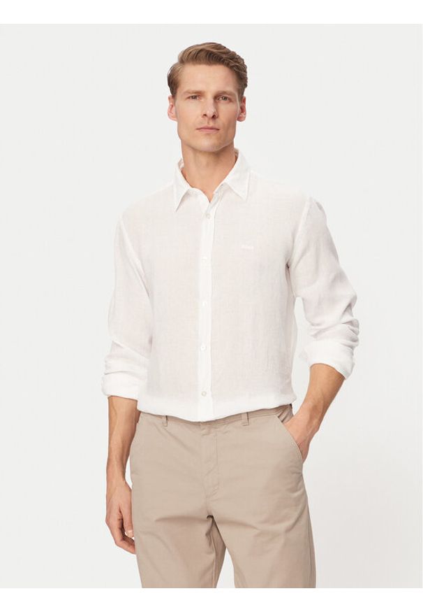 BOSS Koszula Relegant 50567579 Biały Regular Fit. Kolor: biały. Materiał: len