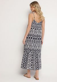 Born2be - Granatowa Sukienka z Bawełny z Geometrycznym Motywem Koladiela. Okazja: na spacer. Kolor: niebieski. Materiał: bawełna. Długość rękawa: na ramiączkach. Wzór: geometria. Sezon: lato #5