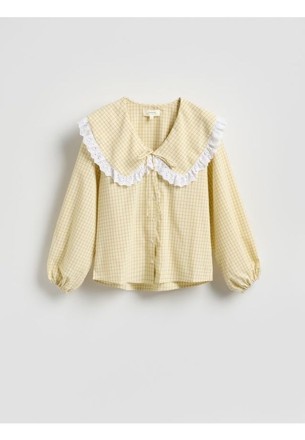 Reserved - Koszula z ozdobnym kołnierzem - wielobarwny. Materiał: tkanina