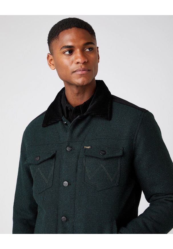 Wrangler - MĘSKA SHERPA WRANGLER WOOL TRUCKER JACKET DEEP FOREST W4F2SGG08 112141366