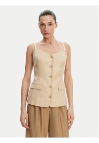 Guess Top W5GH0L WH5L2 Beżowy Regular Fit. Kolor: beżowy. Materiał: len #1