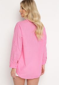 Born2be - Różowa Koszula z Dodatkiem Lnu Zapinana na Guziki przy Dekolcie z Podwijanymi Rękawami Ellesia. Kolor: różowy. Materiał: len #4