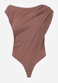 Renee - Brązowe Body o Asymetrycznym Kroju z Marszczeniem Asintlia. Okazja: na co dzień, do pracy. Kolor: brązowy. Styl: casual, elegancki #5