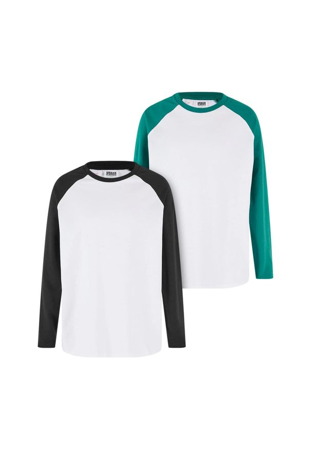 Urban Classics - Chłopięcy Organiczny Oversizowy Raglanowy T-shirt Z Długim Rękawem (zestaw 2. Kolor: biały, czarny, wielokolorowy, zielony. Długość rękawa: długi rękaw. Długość: długie. Sport: turystyka piesza