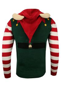 Sweter, Zielony Świąteczny Przebranie za Elfa, Śmieszny, Męski, z Kapturem, Dzwoneczkiem, Brave Soul. Typ kołnierza: kaptur. Kolor: zielony. Materiał: akryl. Styl: wizytowy #2