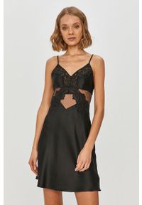 Calvin Klein Underwear - Koszula nocna. Kolor: czarny. Materiał: tkanina, poliester, koronka. Wzór: gładki #1