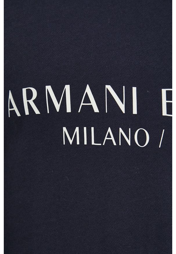 Armani Exchange Bluza bawełniana męska kolor granatowy z nadrukiem. Okazja: na co dzień. Kolor: niebieski. Materiał: bawełna. Wzór: nadruk. Styl: casual