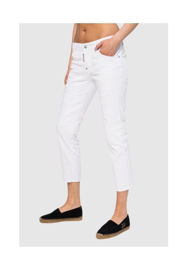DSQUARED2 Cool girl cropped jeanBiałe jeansy damskie, Rozmiar 38. Kolor: biały. Wzór: aplikacja