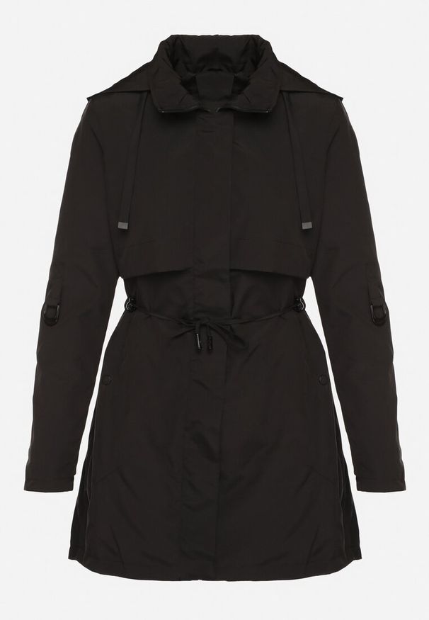 Born2be - Czarna Kurtka Parka z Kapturem Odpinanym w Stylu Utility Janiora. Okazja: na co dzień. Typ kołnierza: kaptur. Kolor: czarny. Długość rękawa: długi rękaw. Długość: długie. Styl: casual, klasyczny