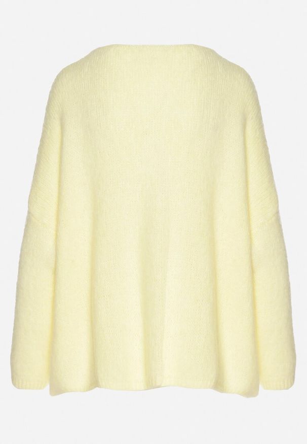 Born2be - Żółty Kardigan z Dekoltem w Serek z Dzianiny z Wełną i Moherem Lismio. Okazja: na co dzień. Typ kołnierza: dekolt w serek. Kolor: żółty. Materiał: dzianina, wełna, moher. Styl: casual, elegancki