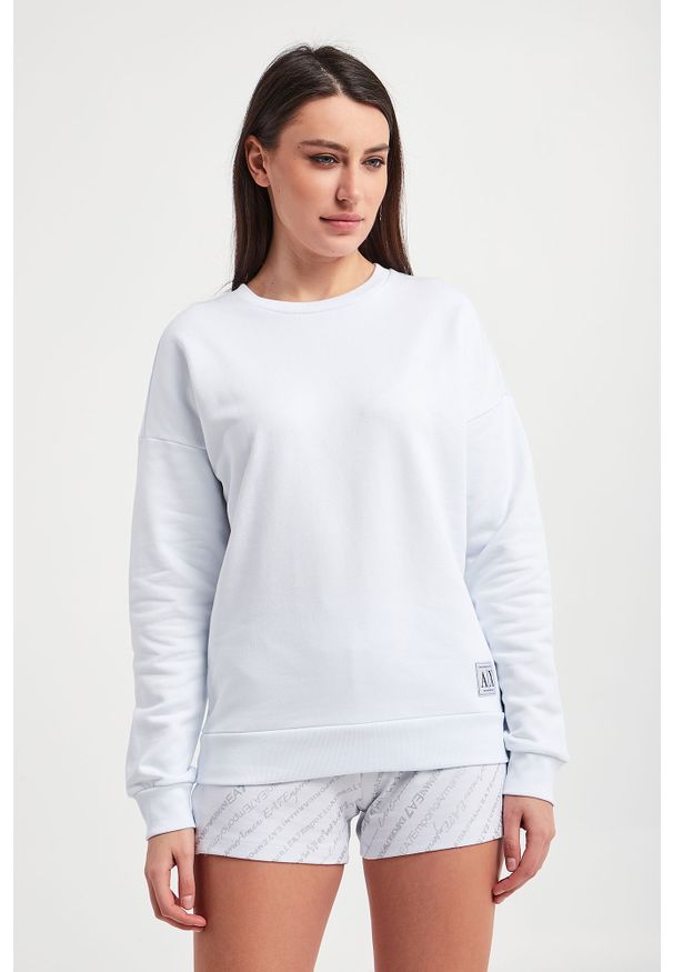 Armani Exchange - Bluza ARMANI EXCHANGE. Materiał: tkanina, bawełna. Długość rękawa: długi rękaw. Długość: długie. Wzór: aplikacja