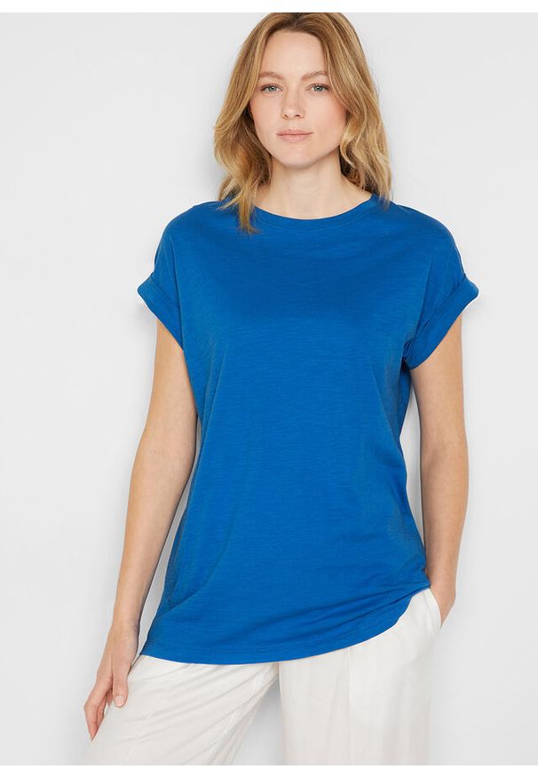 bonprix - Długi shirt z wywijanymi rękawami (2 szt.). Kolor: niebieski. Materiał: bawełna. Długość: długie