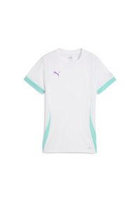 Puma - Damska koszulka do padla INDIVIDUAL PUMA White Purple Glimmer Aquatic Green. Kolor: biały, zielony, wielokolorowy, fioletowy. Wzór: nadruk