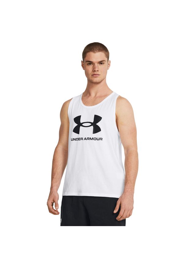 Podkoszulek męskie Under Armour Sportstyle Logo Tank. Typ kołnierza: polo. Kolor: biały. Materiał: bawełna, materiał