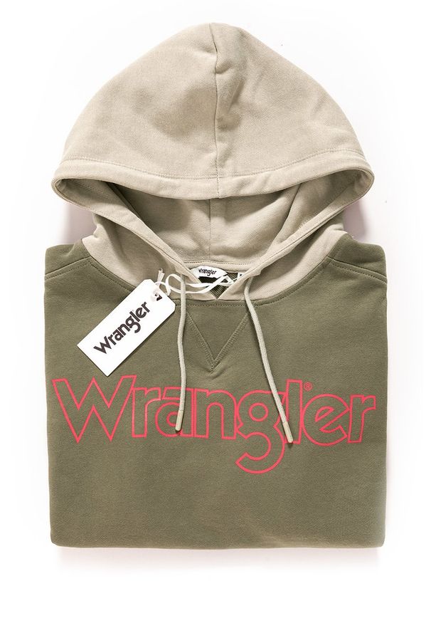 Wrangler - BLUZA WRANGLER DAMSKA KABEL HOODIE DUSTY OLIVE W6078HQ45 112130447. Typ kołnierza: kaptur
